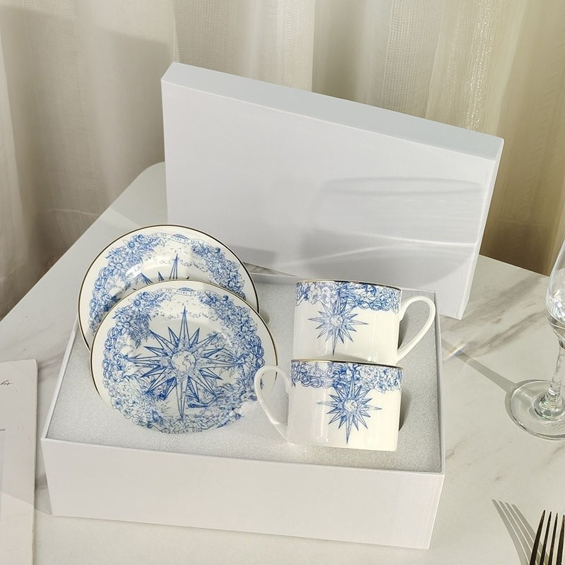 Coffee Tea Gift Set - Taza y platillo de porcelana fina,